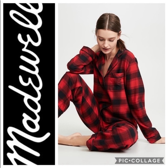 MADEWELL Buffalo check red and black long sleeve flannel PJ set XS - Picture 3 of 13